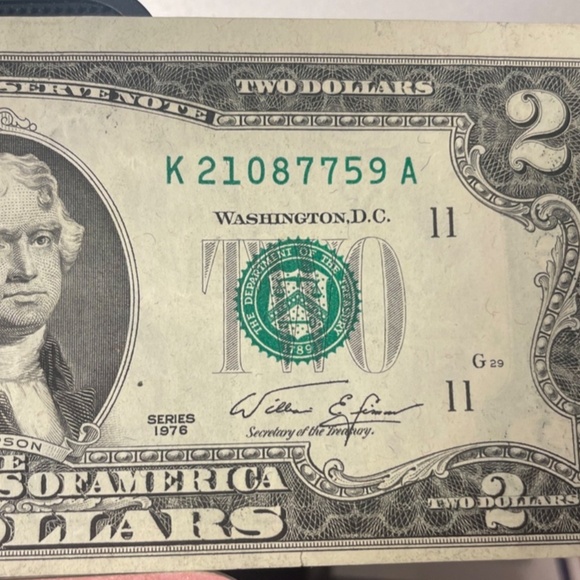 Rare Error 1976 $2 Miscut Off Center Border# K 21087759 A - Picture 3 of 7